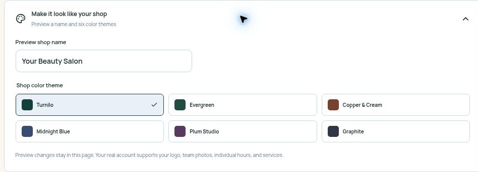 Turnilo interactive theme and shop-name preview.